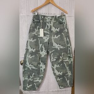 KanCan Olive Green Camo Barrel Jeans